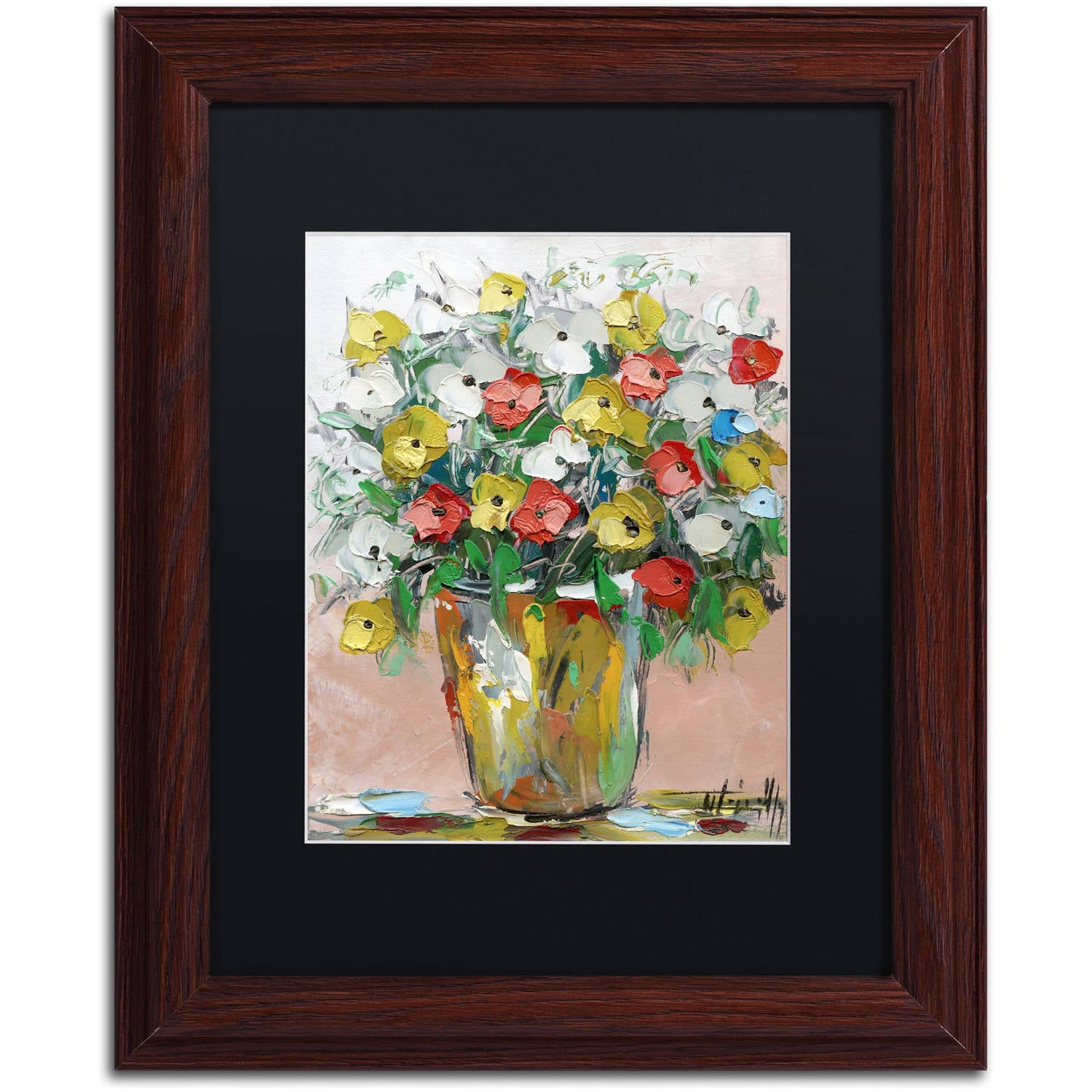 Trademark Fine Art "Spring Flowers in a Vase 6" Canvas Art by Hai Odelia, Black Matte, Wood Frame