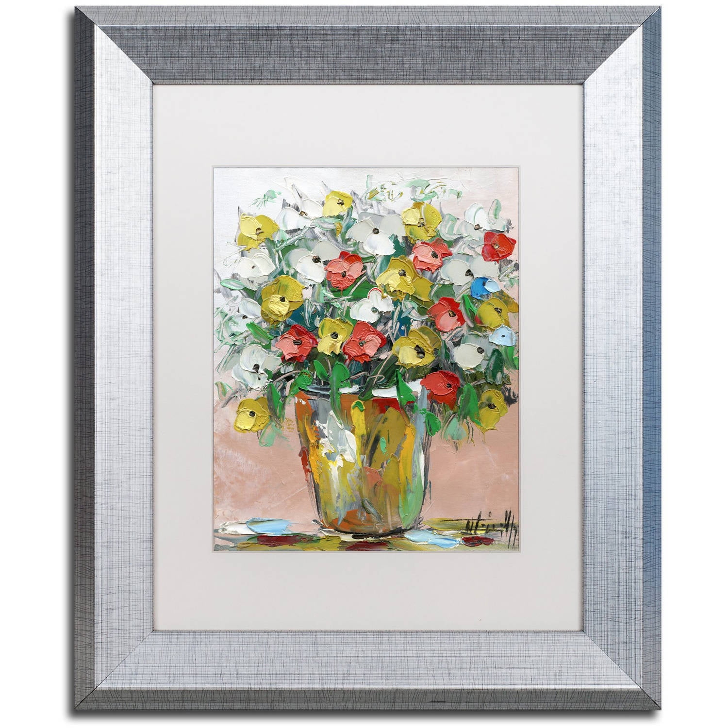 Trademark Fine Art "Spring Flowers in a Vase 6" Canvas Art by Hai Odelia, White Matte, Silver Frame