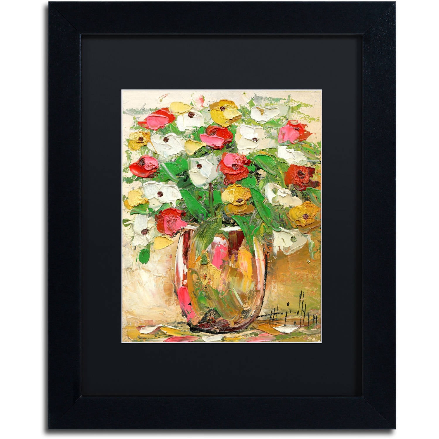 Trademark Fine Art "Spring Flowers in a Vase 7" Canvas Art by Hai Odelia, Black Matte, Black Frame