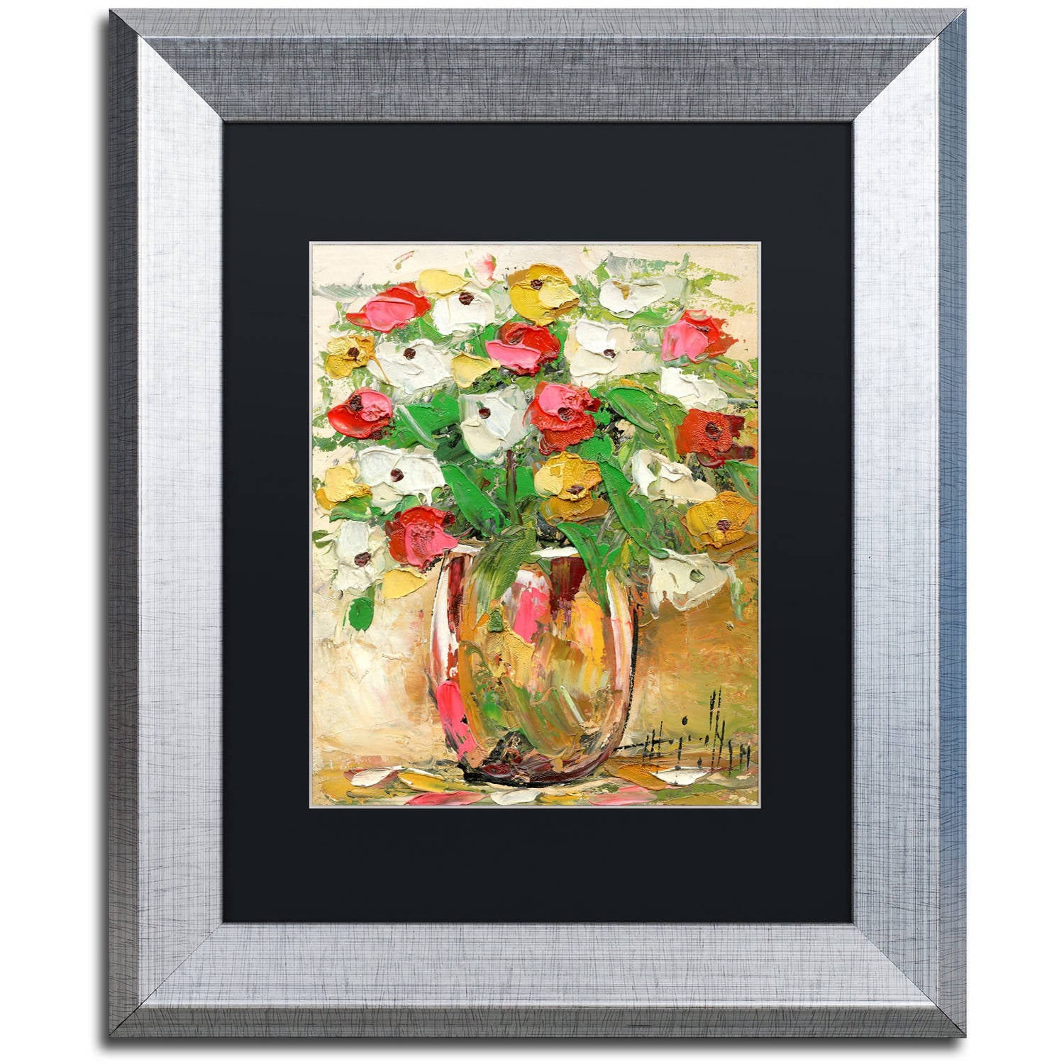Trademark Fine Art "Spring Flowers in a Vase 7" Canvas Art by Hai Odelia, Black Matte, Silver Frame