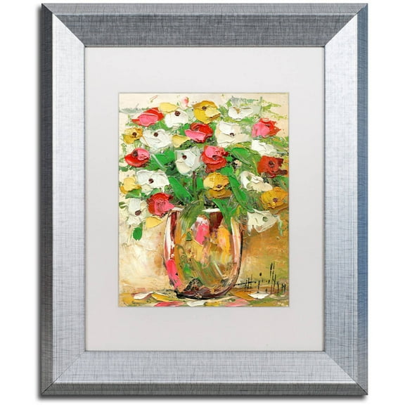 Trademark Fine Art "Spring Flowers in a Vase 7" Canvas Art by Hai Odelia, White Matte, Silver Frame