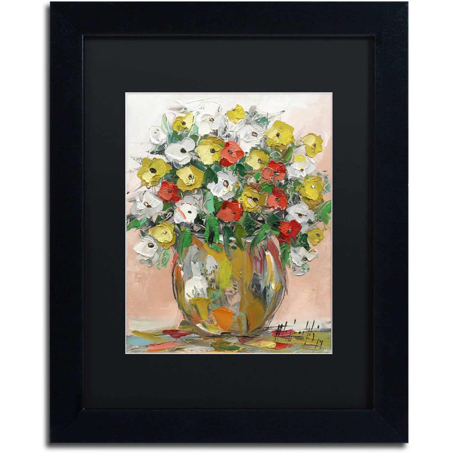 Trademark Fine Art "Spring Flowers in a Vase 8" Canvas Art by Hai Odelia, Black Matte, Black Frame
