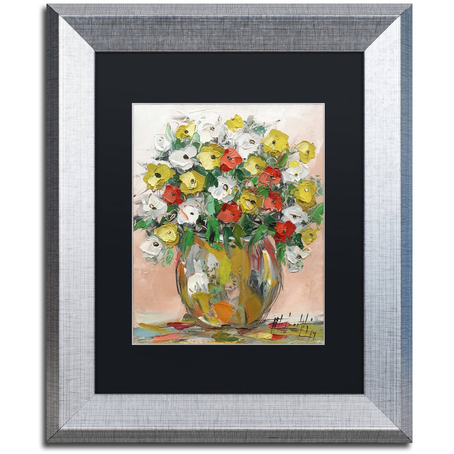 Trademark Fine Art "Spring Flowers in a Vase 8" Canvas Art by Hai Odelia, Black Matte, Silver Frame