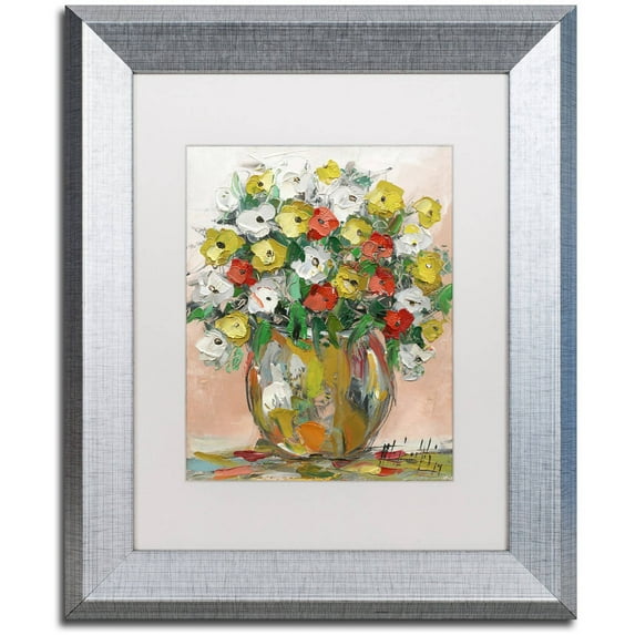 Trademark Fine Art "Spring Flowers in a Vase 8" Canvas Art by Hai Odelia, White Matte, Silver Frame