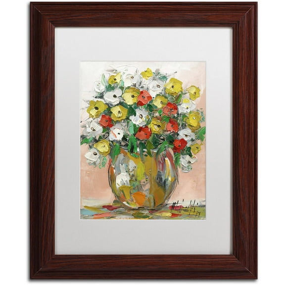 Trademark Fine Art "Spring Flowers in a Vase 8" Canvas Art by Hai Odelia, White Matte, Wood Frame
