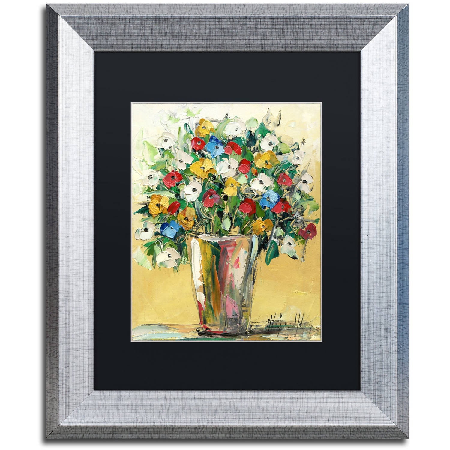 Trademark Fine Art "Spring Flowers in a Vase 9" Canvas Art by Hai Odelia, Black Matte, Silver Frame