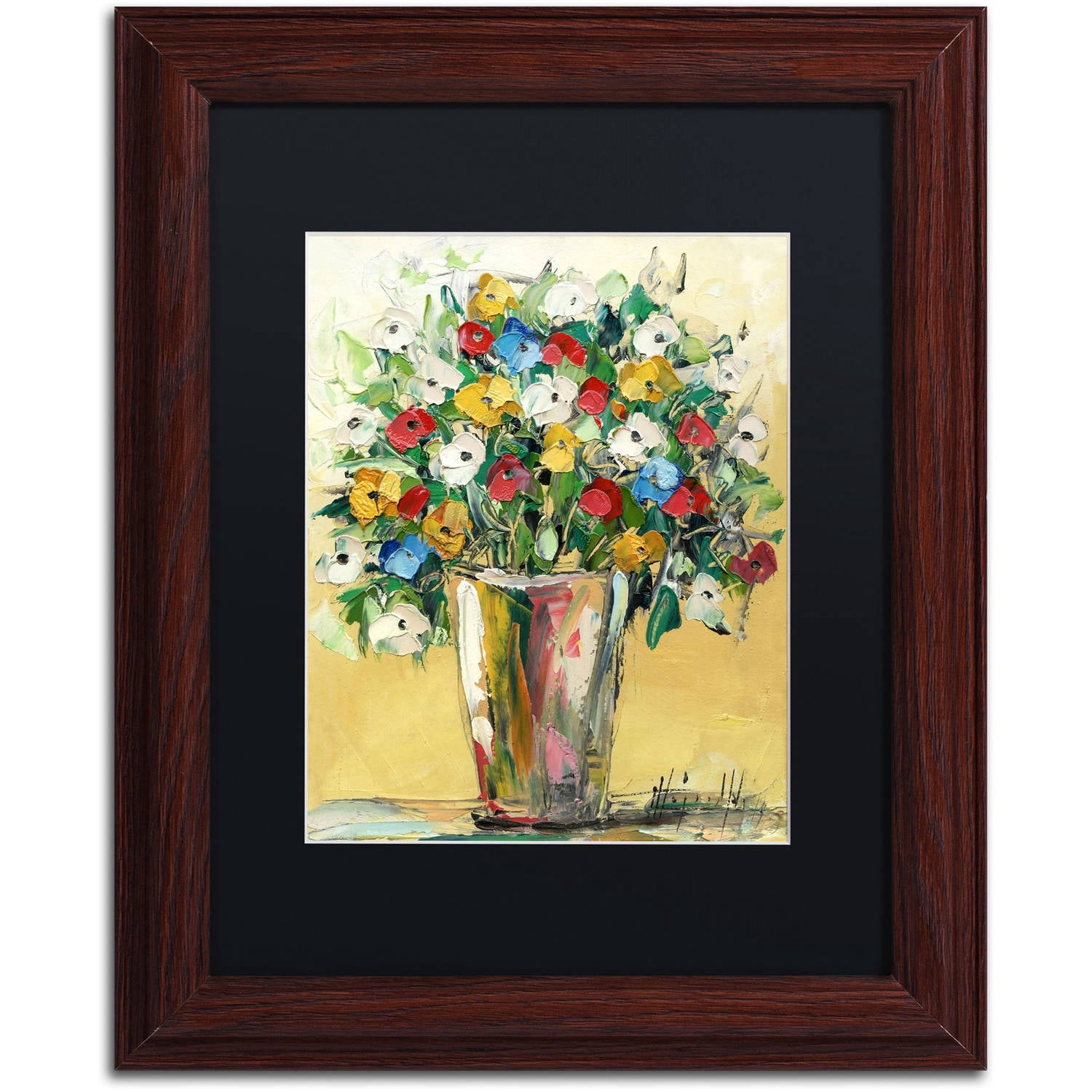 Trademark Fine Art "Spring Flowers in a Vase 9" Canvas Art by Hai Odelia, Black Matte, Wood Frame