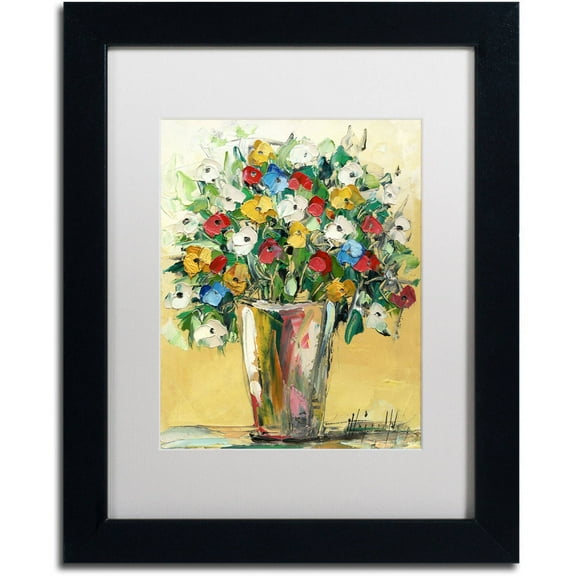 Trademark Fine Art "Spring Flowers in a Vase 9" Canvas Art by Hai Odelia, White Matte, Black Frame