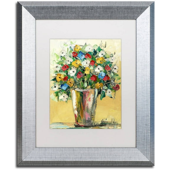 Trademark Fine Art "Spring Flowers in a Vase 9" Canvas Art by Hai Odelia, White Matte, Silver Frame
