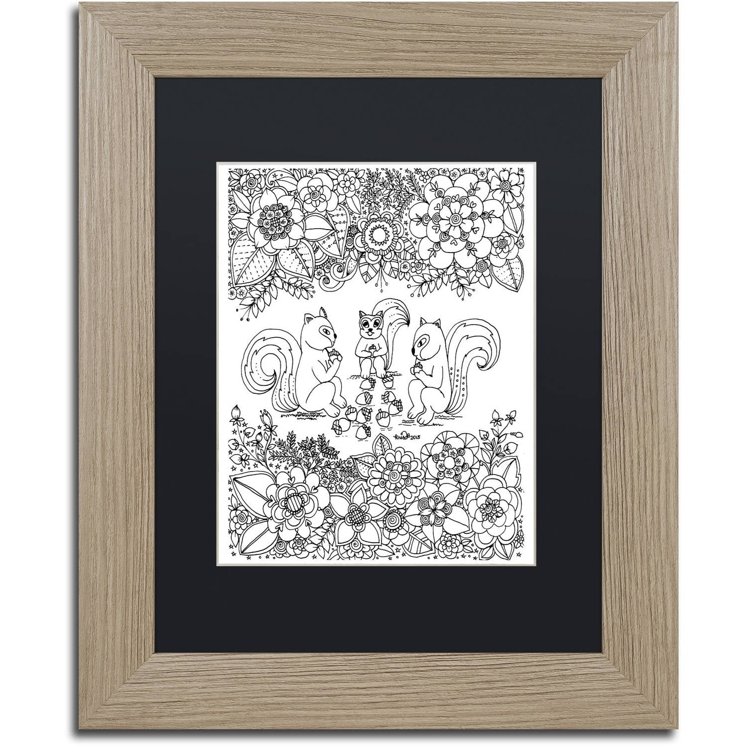 Trademark Fine Art "Squirrels" Canvas Art by KCDoodleArt Black Matte, Birch Frame