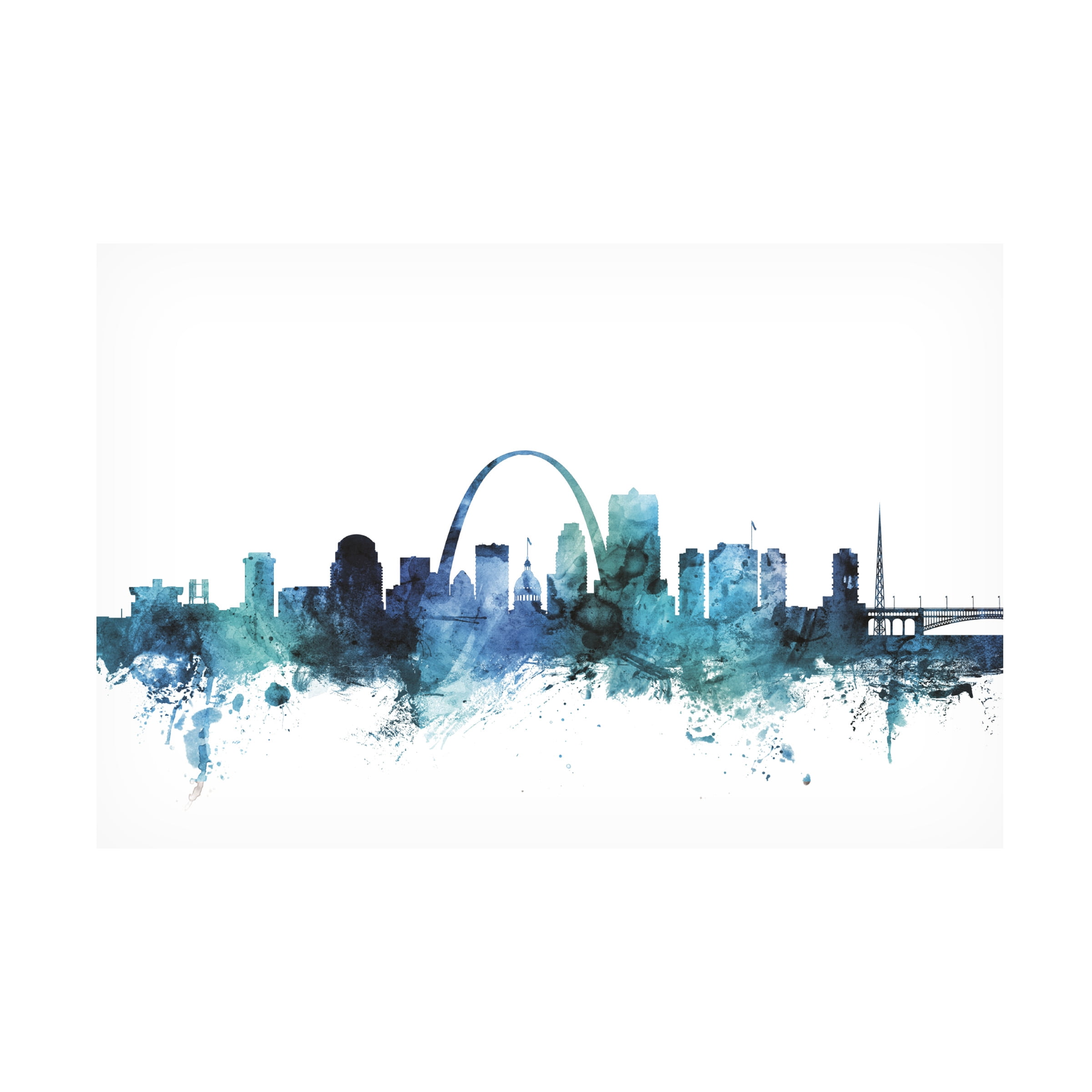 Trademark Fine Art Michael Tompsett St Louis Missouri Blue Teal Skyline Canvas Wall Art - 30x47