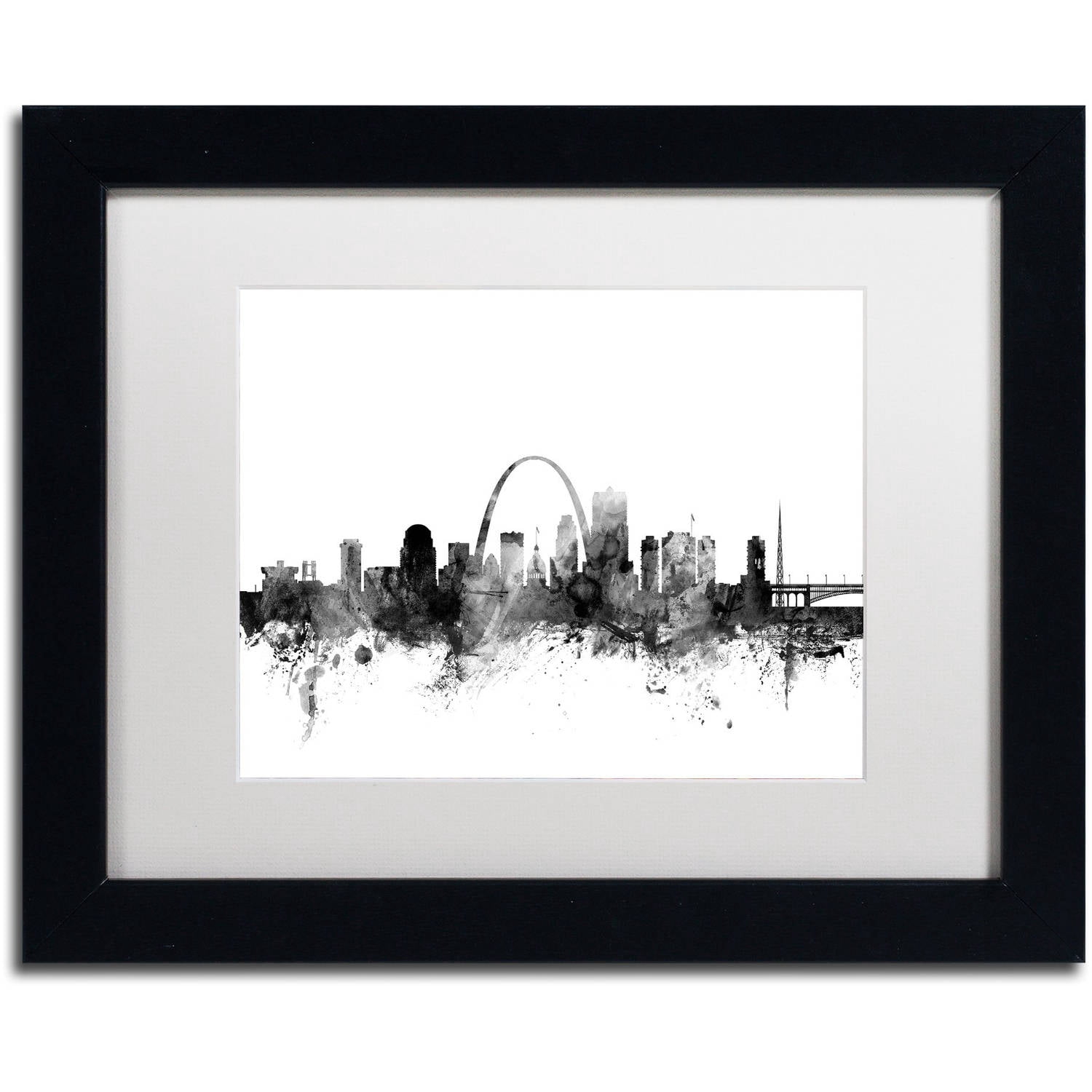Trademark Fine Art 'St Louis Missouri Skyline B&W' Canvas Art by Michael Tompsett White Matte, Black Frame