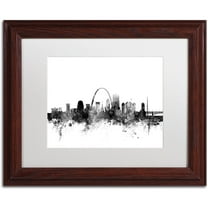 Trademark Fine Art "St Louis Missouri Skyline B&W" Canvas Art by Michael Tompsett, White Matte, Wood Frame
