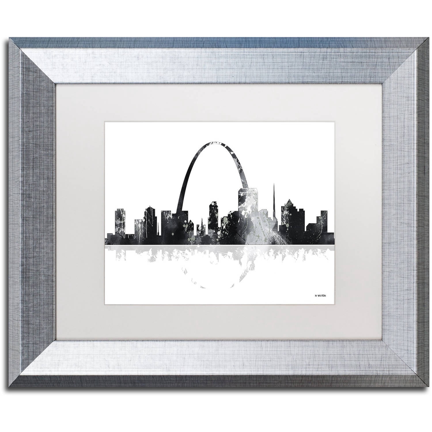 Trademark Fine Art "St Louis Missouri Skyline" Canvas Art by Marlene Watson, White Matte, Silver Frame