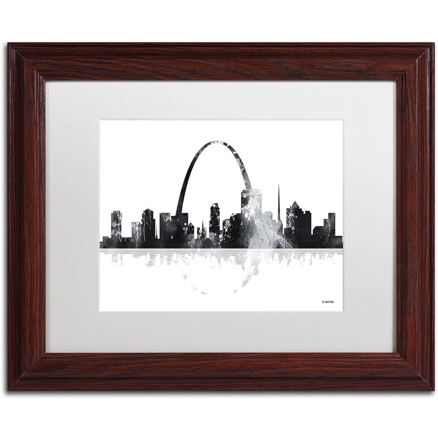Trademark Fine Art "St Louis Missouri Skyline" Canvas Art by Marlene Watson, White Matte, Wood Frame