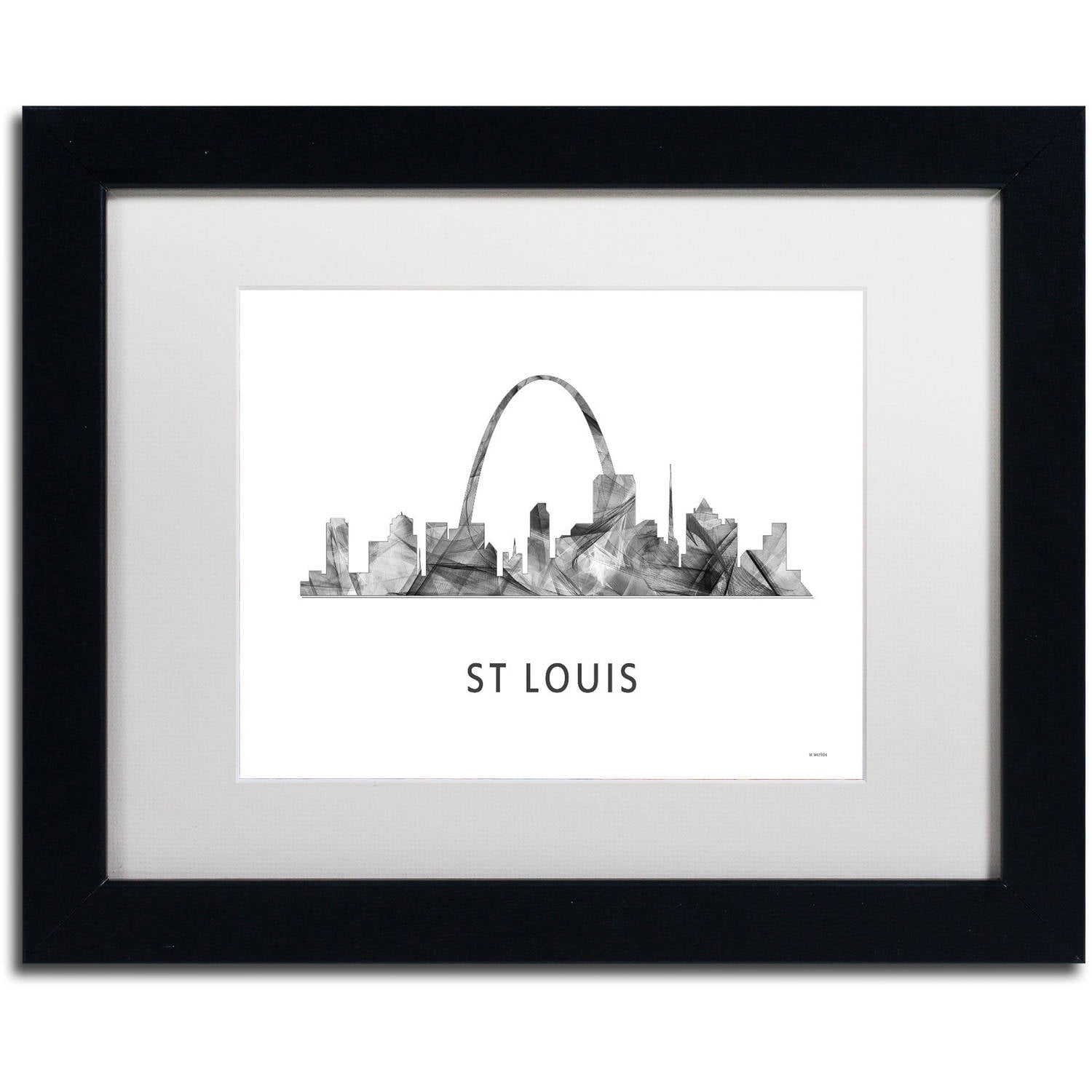 Trademark Fine Art 'St Louis Missouri Skyline WB-BW' Canvas Art by Marlene Watson, White Matte, Black Frame