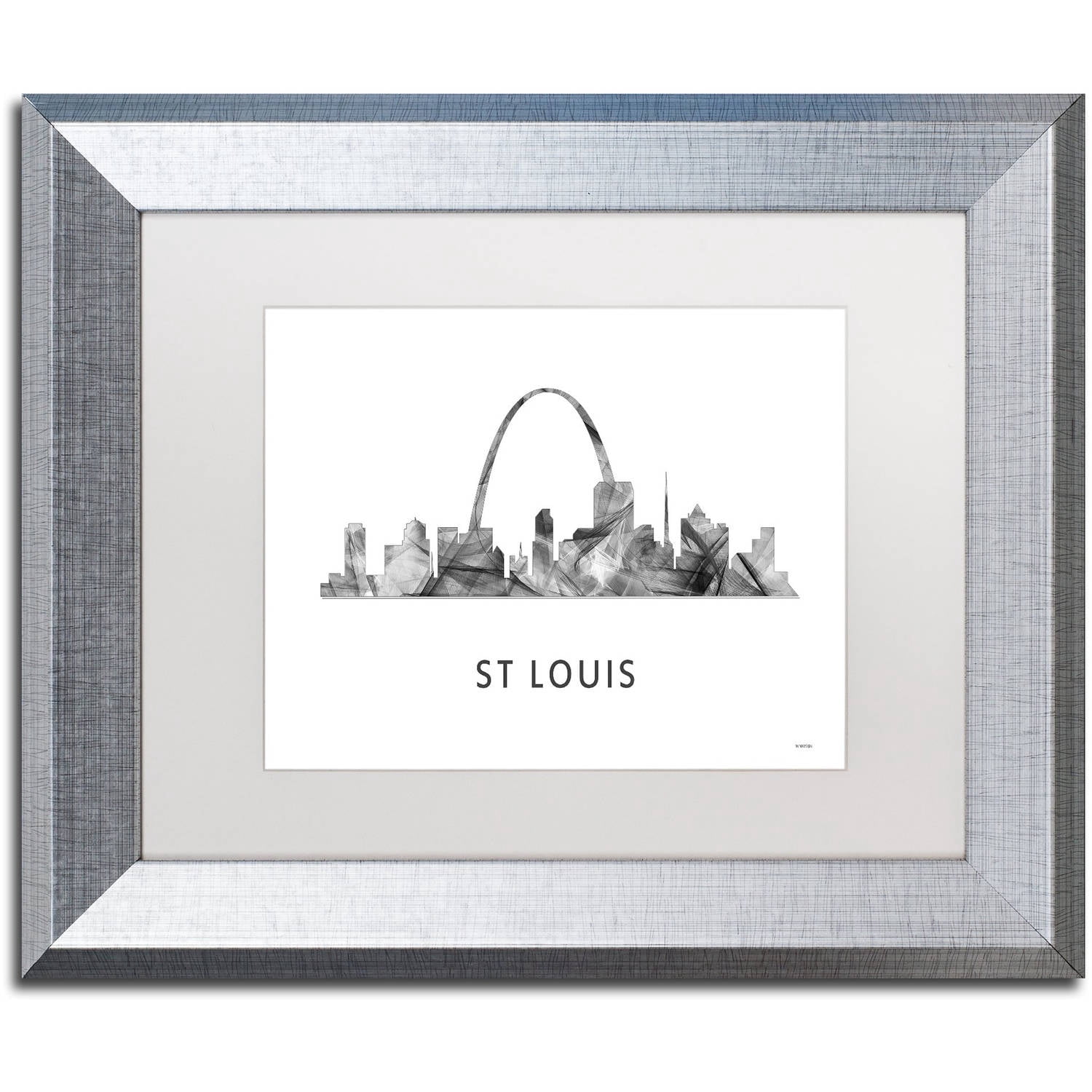 Trademark Fine Art 'St Louis Missouri Skyline WB-BW' Canvas Art by Marlene Watson, White Matte, Silver Frame