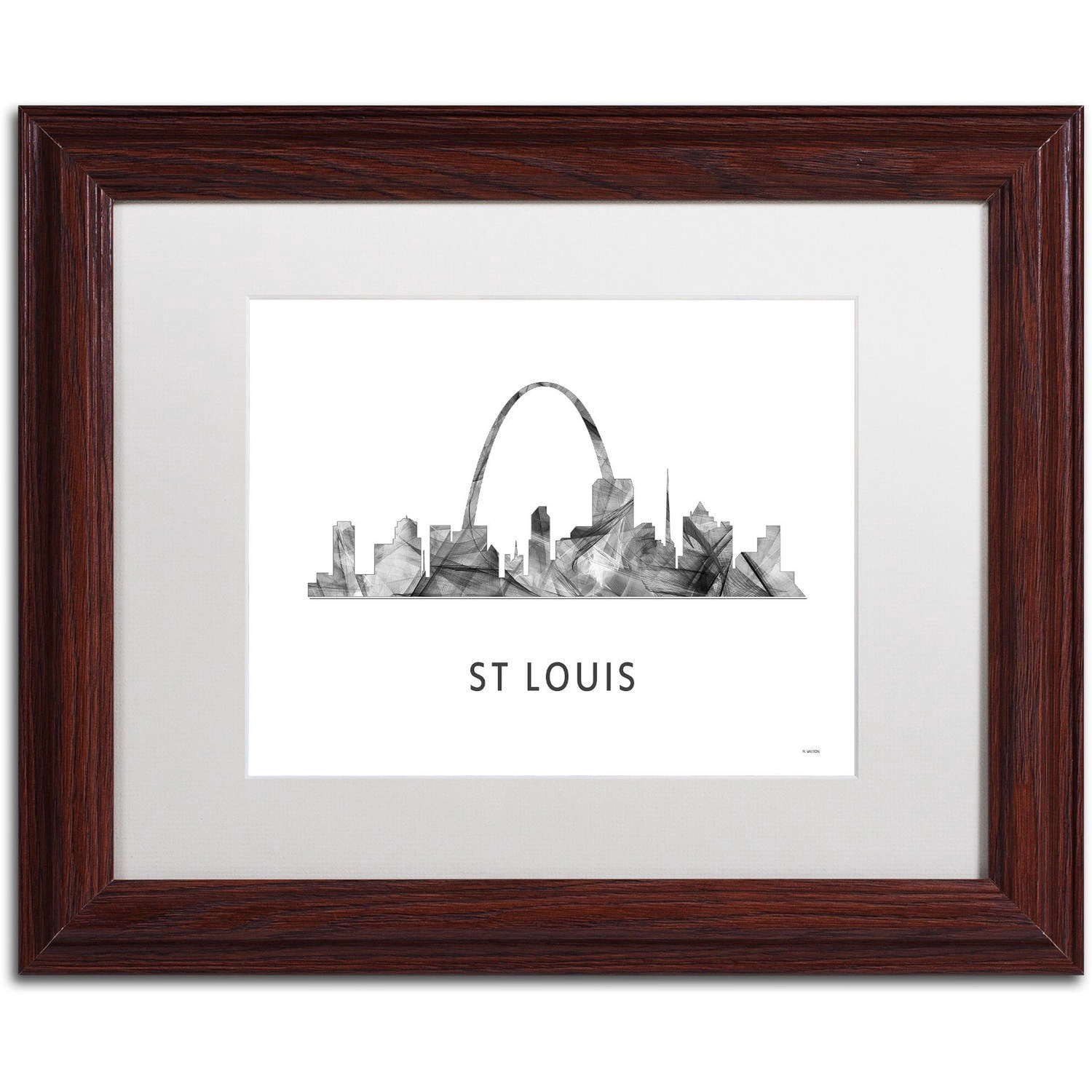 Trademark Fine Art 'St Louis Missouri Skyline WB-BW' Canvas Art by Marlene Watson, White Matte, Wood Frame