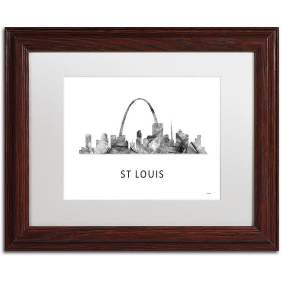 Trademark Fine Art 'St Louis Missouri Skyline WB-BW' Canvas Art by Marlene Watson, White Matte, Wood Frame