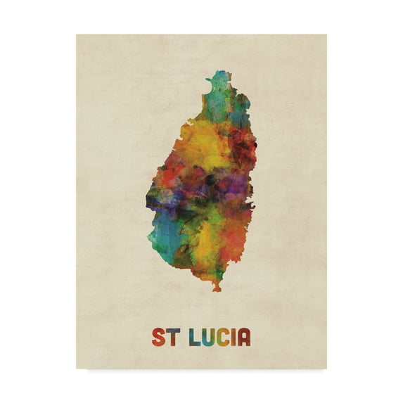 Trademark Fine Art 'St Lucia Watercolor Map' Canvas Art by Michael Tompsett