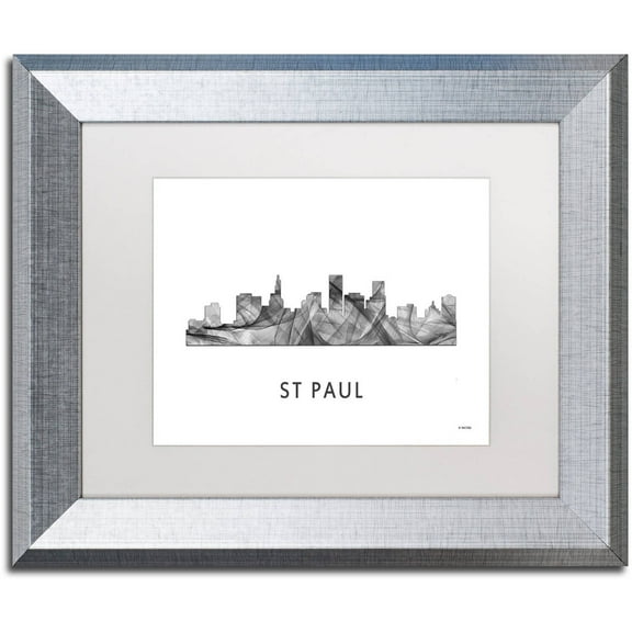 Trademark Fine Art 'St Paul Minnesota Skyline WB-BW' Canvas Art by Marlene Watson, White Matte, Silver Frame