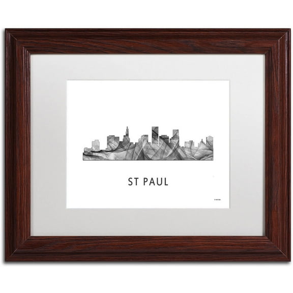 Trademark Fine Art 'St Paul Minnesota Skyline WB-BW' Canvas Art by Marlene Watson, White Matte, Wood Frame