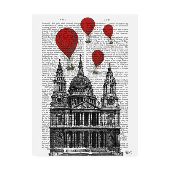 Trademark Fine Art 'St Pauls Cathedral And Red Hot Air Balloons' Canvas Art by Fab Funky