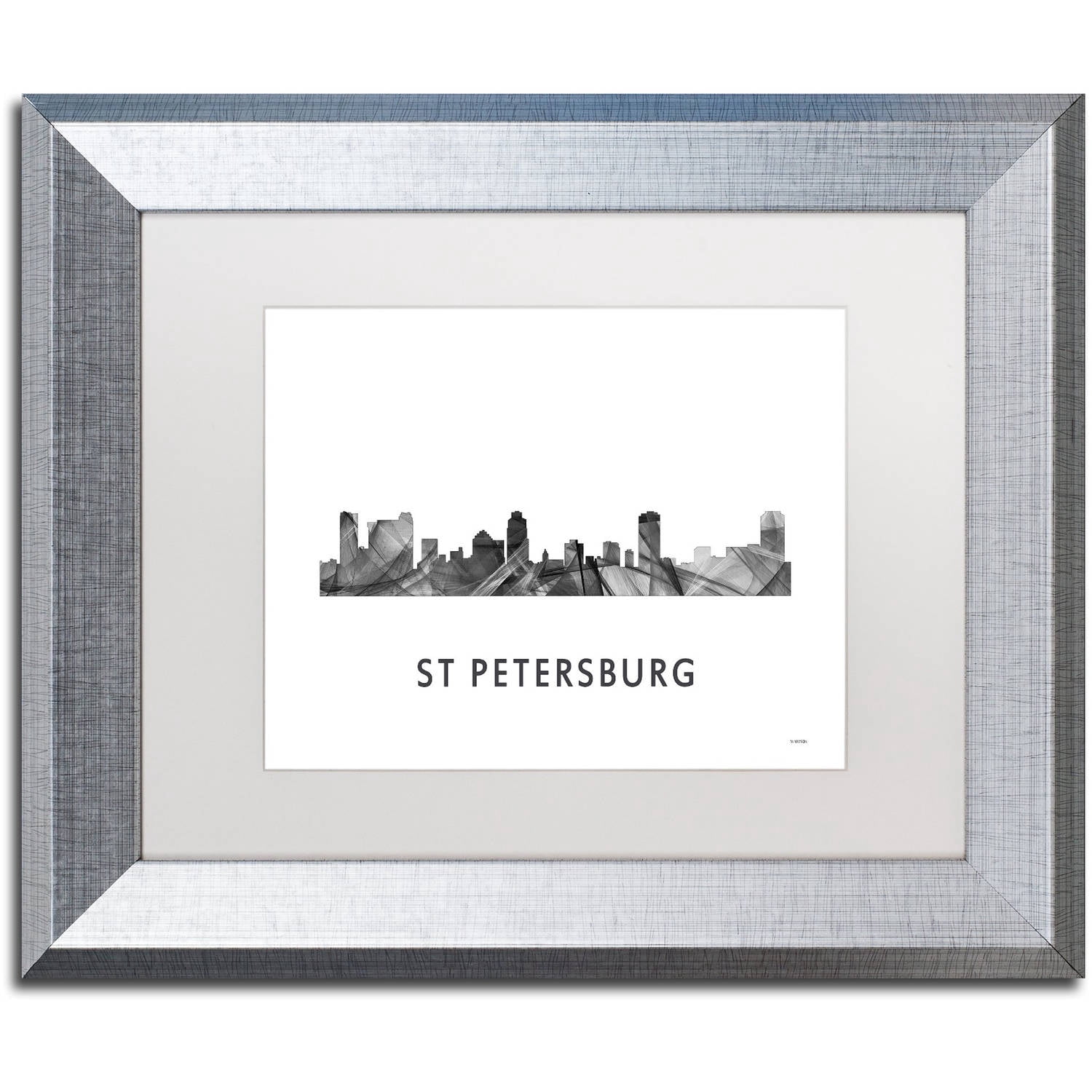 Trademark Fine Art 'St Petersburg FL Skyline WB-BW' Canvas Art by Marlene Watson, White Matte, Silver Frame