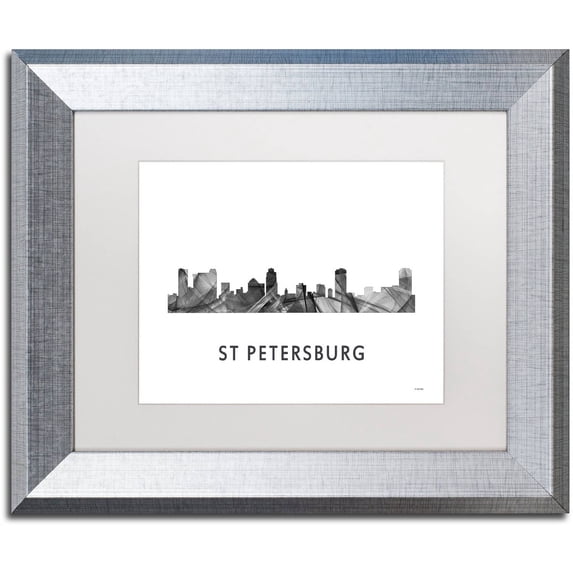 Trademark Fine Art 'St Petersburg FL Skyline WB-BW' Canvas Art by Marlene Watson, White Matte, Silver Frame