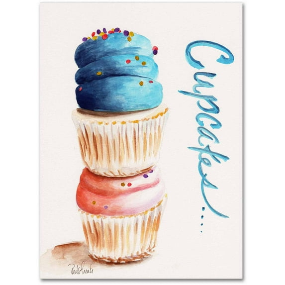 Trademark Fine Art "Stacked Cupcakes with Words" Canvas Art by Jennifer Redstreake