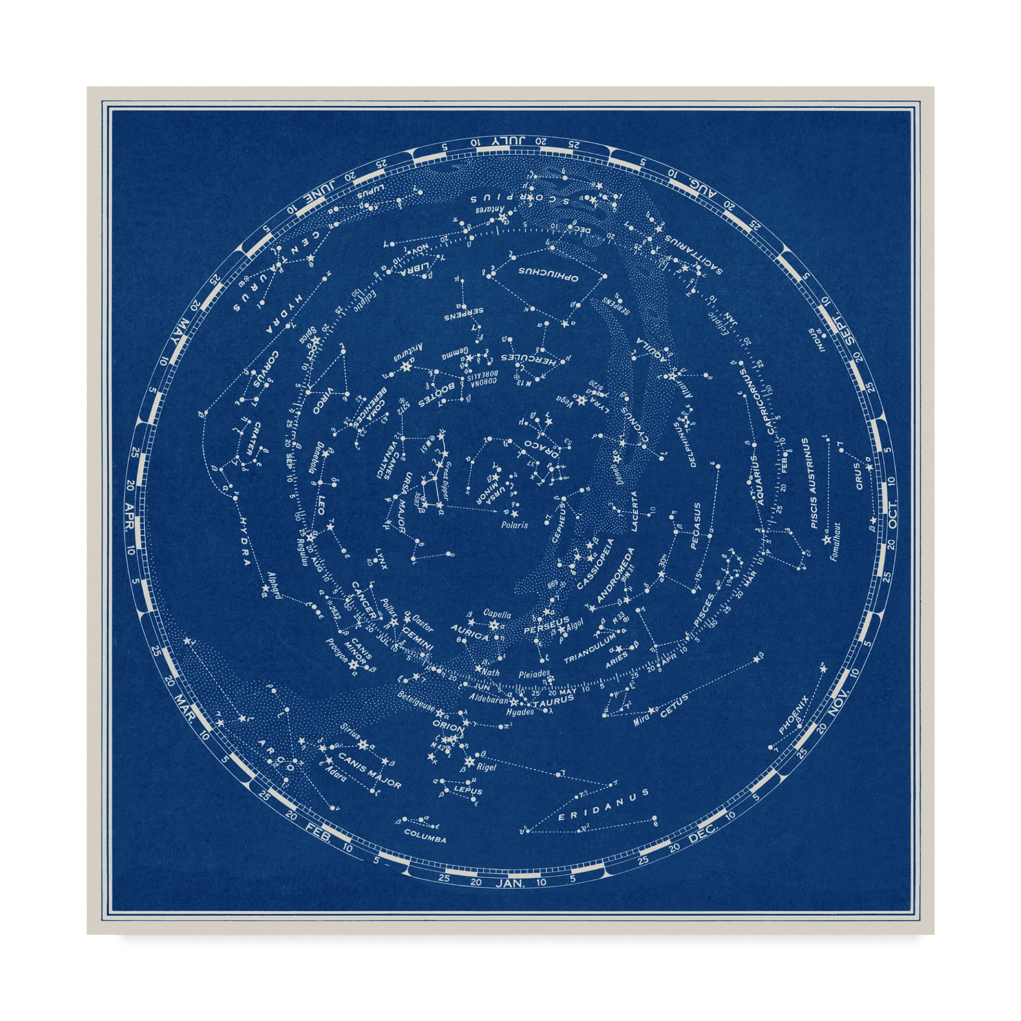 Blue and White Abstract Constellation Chart Canvas Print