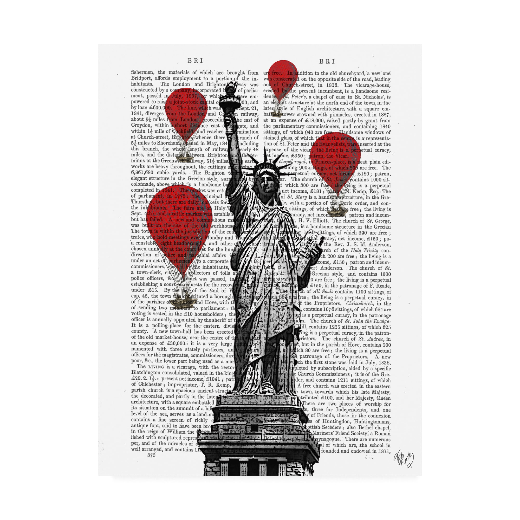 Trademark Fine Art 'Statue Of Liberty And Red Hot Air Balloons' Canvas Art by Fab Funky