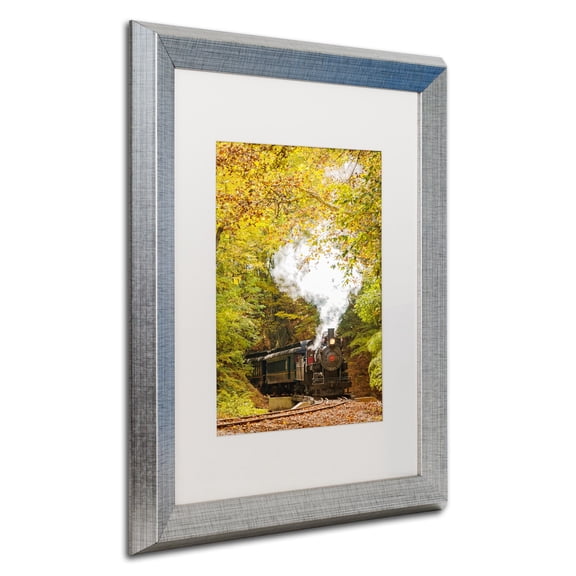 Trademark Fine Art 'Steam Train with Autumn Foliage' Canvas Art by PIPA Fine Art, White Matte, Silver Frame