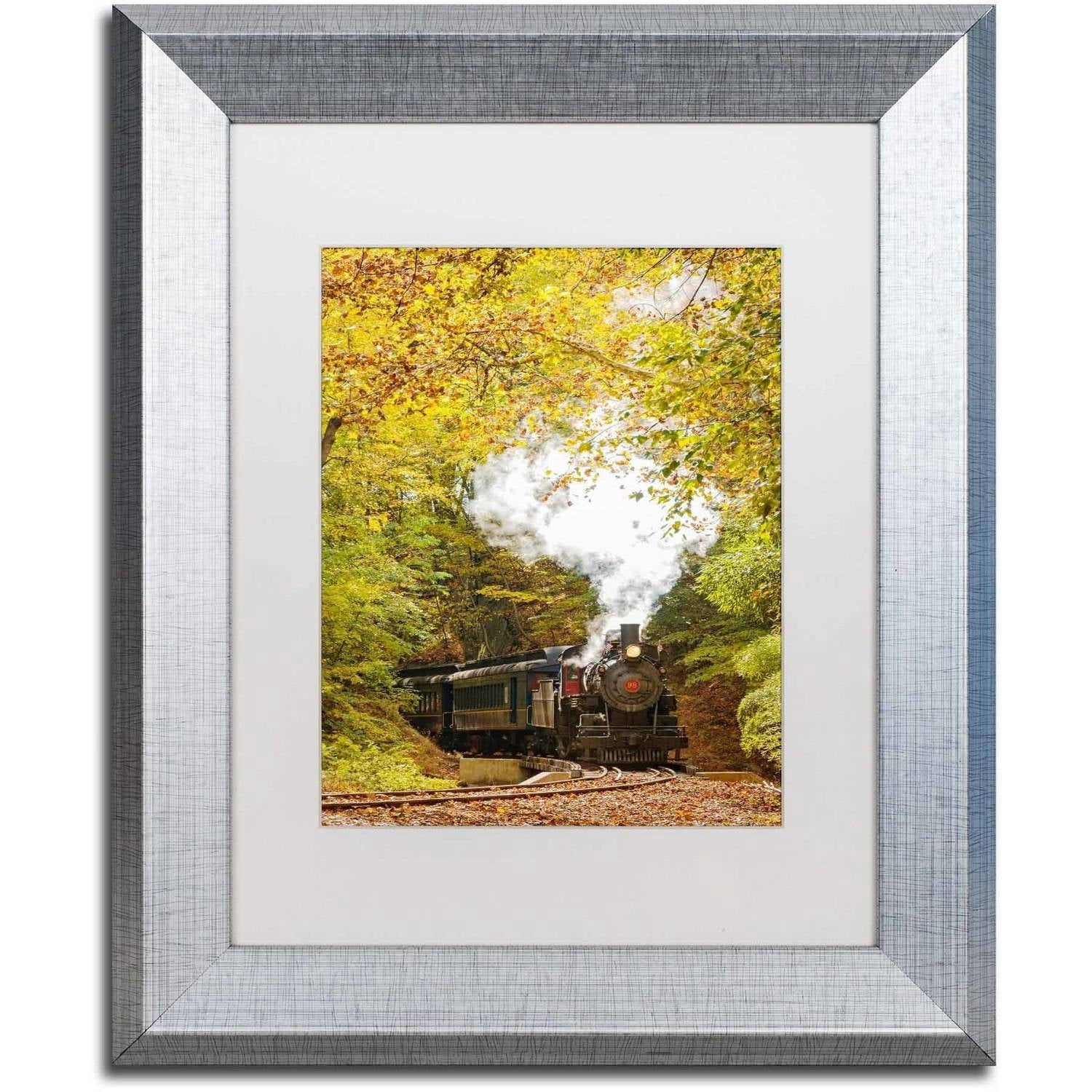 Trademark Fine Art 'Steam Train with Autumn Foliage' Canvas Art by PIPA Fine Art, White Matte, Silver Frame