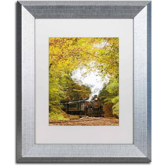 Trademark Fine Art 'Steam Train with Autumn Foliage' Canvas Art by PIPA Fine Art, White Matte, Silver Frame