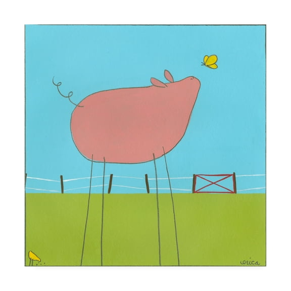 Trademark Fine Art 'Stick leg Pig I Childrens Art' Canvas Art by June Erica Vess