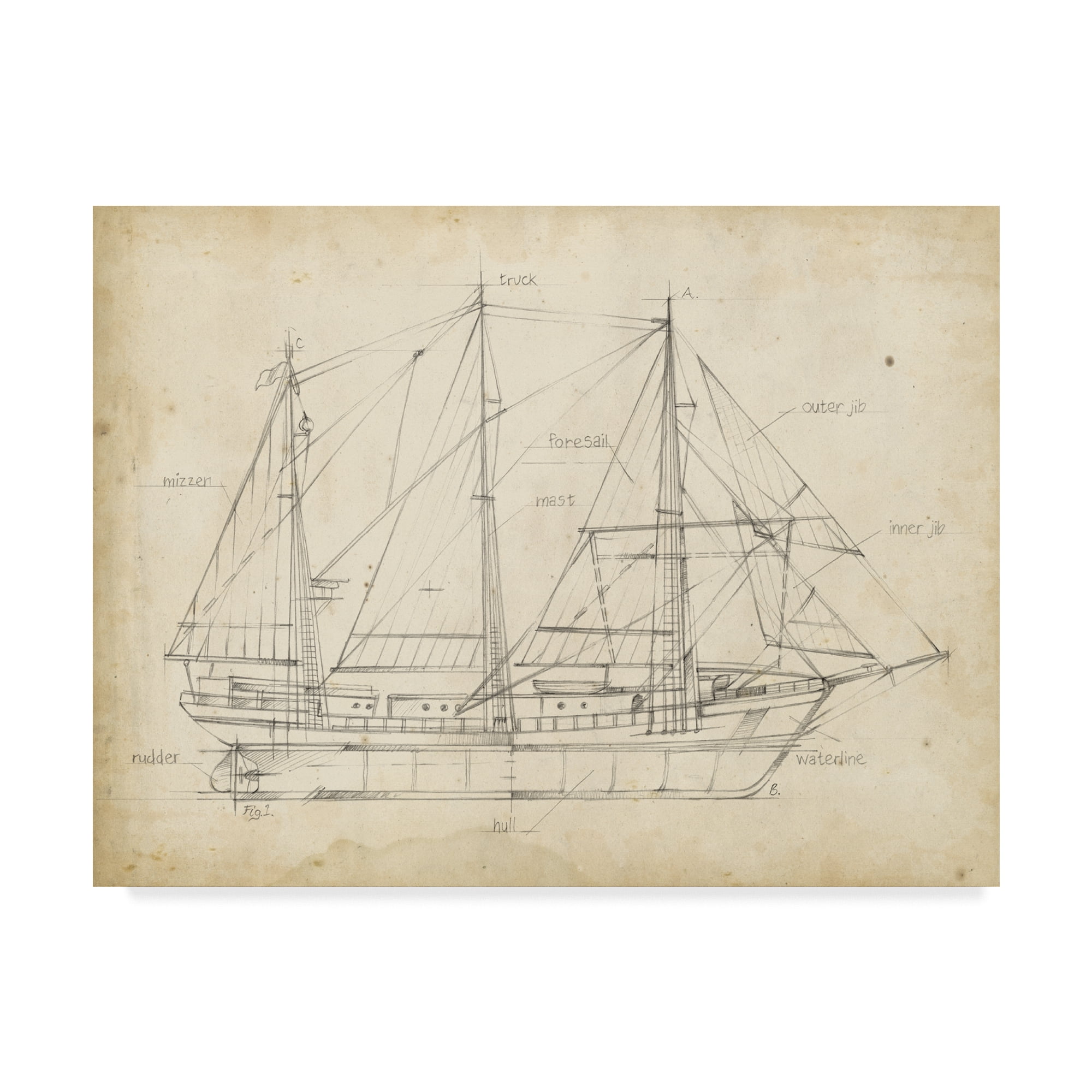 Trademark Fine Art Still Life Canvas Art ' Sailboat Blueprint Ii ' by Ethan Harper