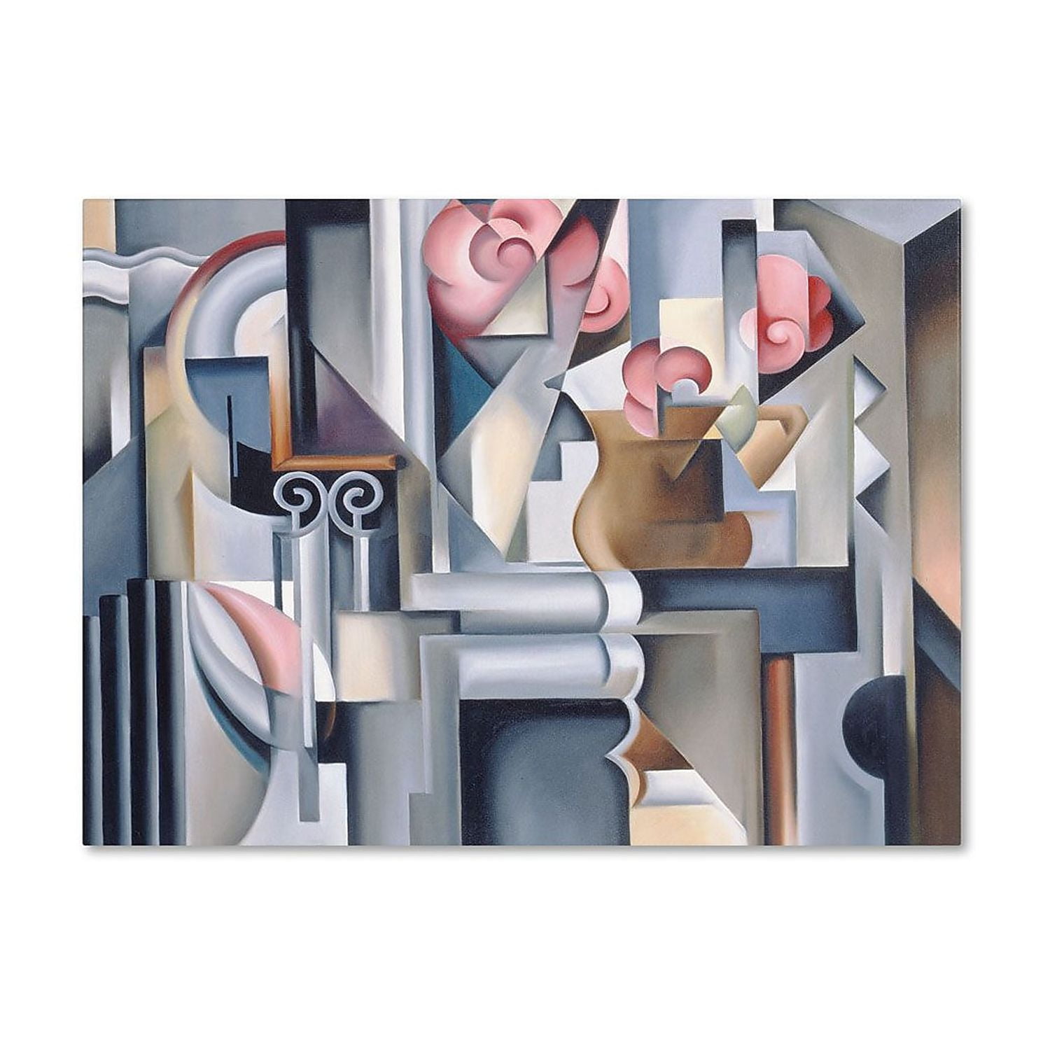 Abstract Geometric Still Life with Brown Jug Canvas Art