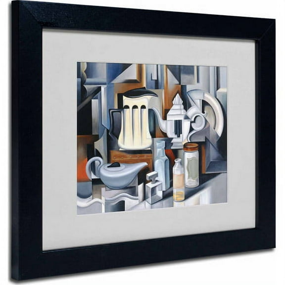 Trademark Fine Art "Still Life With Teapots" Matted Framed Art by Catherine Abel, Black Frame