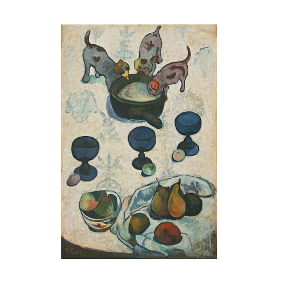 Trademark Fine Art Gauguin Still Life with Three Puppies Canvas Wall Art - 12x19