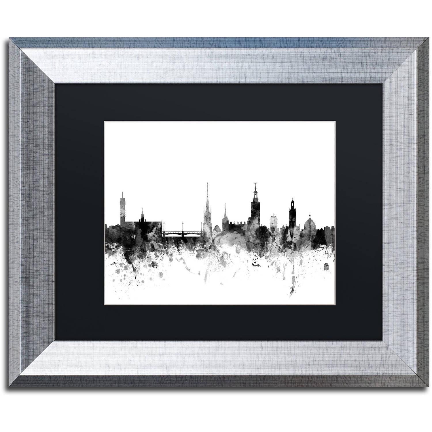Trademark Fine Art "Stockholm Sweden Skyline B&W" Canvas Art by Michael Tompsett, Black Matte, Silver Frame