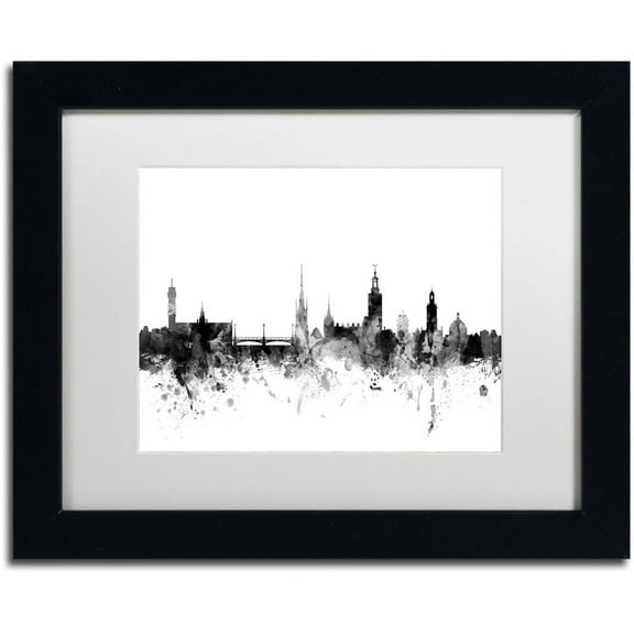 Trademark Fine Art "Stockholm Sweden Skyline B&W" Canvas Art by Michael Tompsett, White Matte, Black Frame