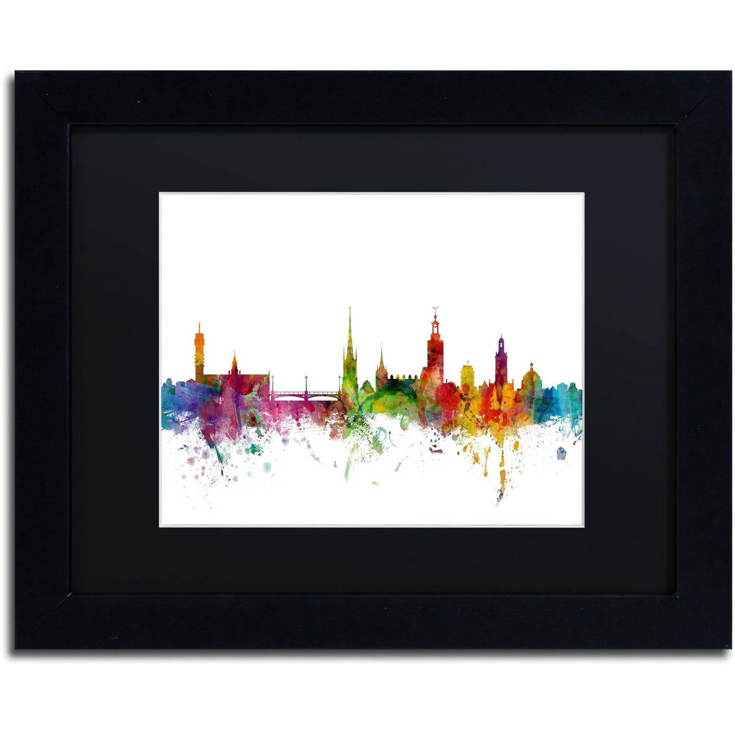 Trademark Fine Art "Stockholm Sweden Skyline" Canvas Art by Michael Tompsett Black Matte, Black Frame