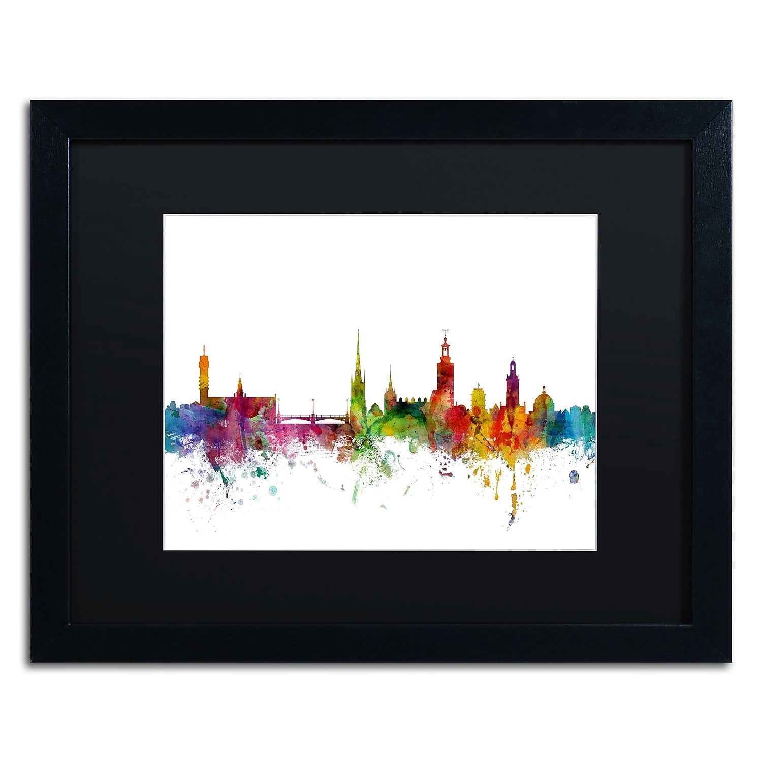 Trademark Fine Art "Stockholm Sweden Skyline" Canvas Art by Michael Tompsett Black Matte, Black Frame