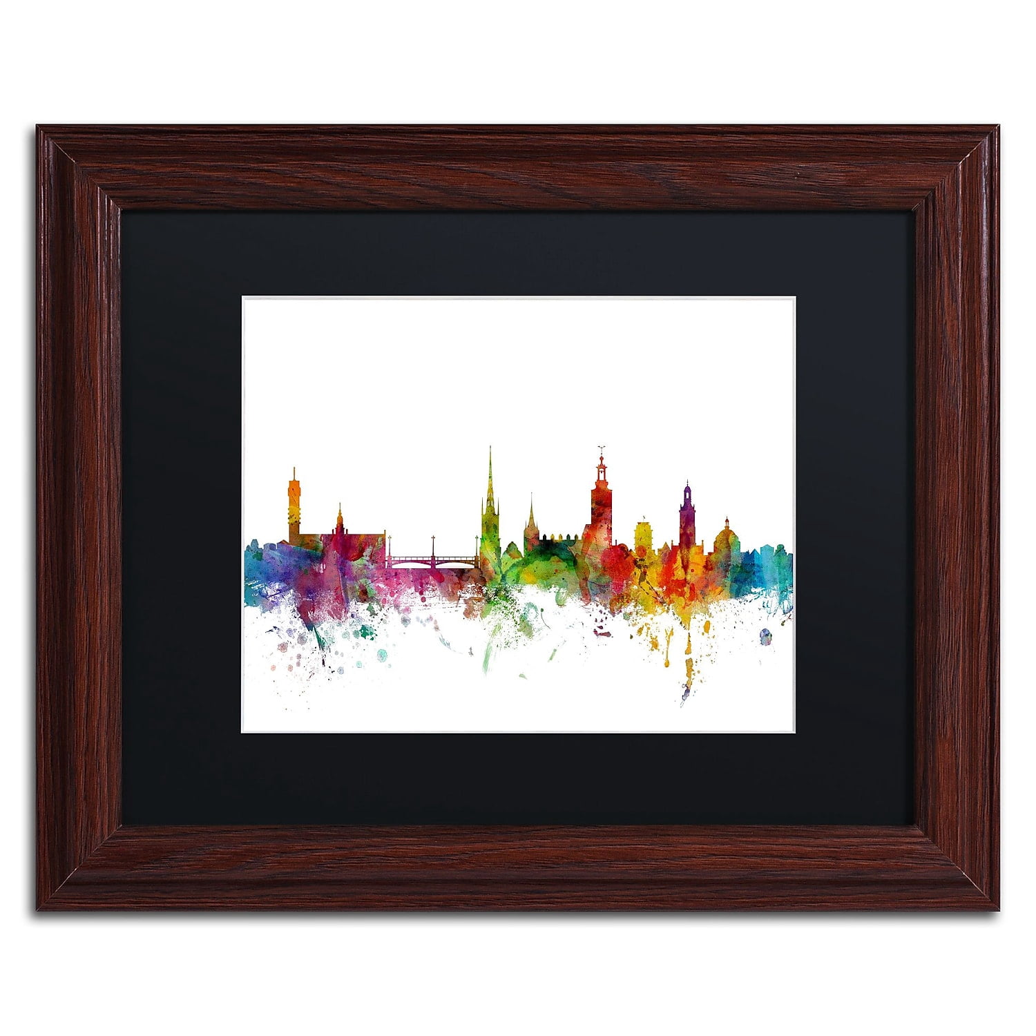 Trademark Fine Art "Stockholm Sweden Skyline" Canvas Art by Michael Tompsett Black Matte, Wood Frame