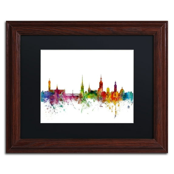 Trademark Fine Art "Stockholm Sweden Skyline" Canvas Art by Michael Tompsett Black Matte, Wood Frame