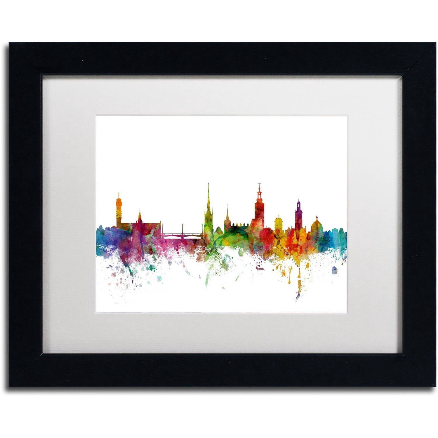 Trademark Fine Art "Stockholm Sweden Skyline" Canvas Art by Michael Tompsett White Matte, Black Frame