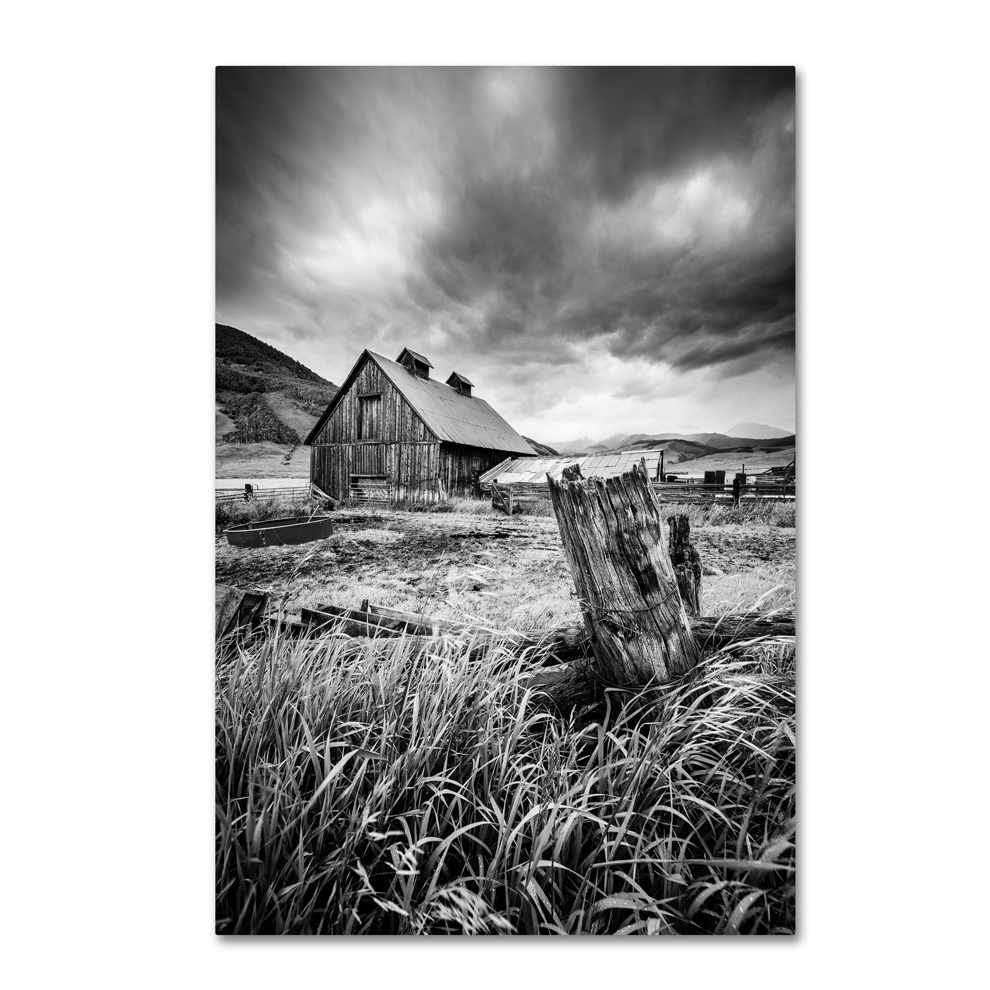 Stormy Barn Black and White Canvas Landscape Art