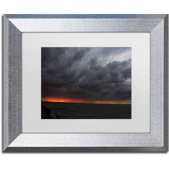 Trademark Fine Art "Stormy October Sunset" Canvas Art by Kurt Shaffer, White Matte, Silver Frame
