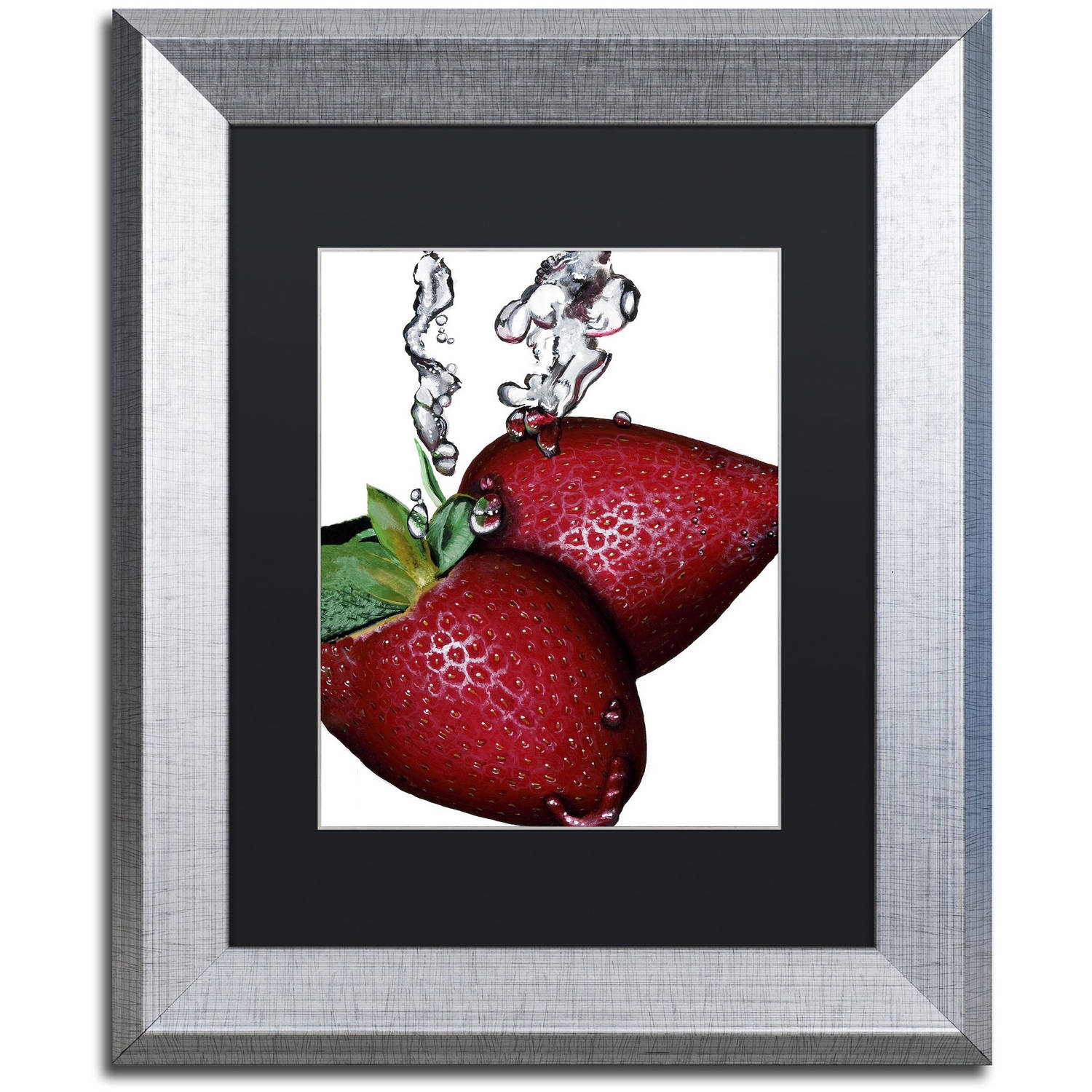 Trademark Fine Art "Strawberry Splash II" Canvas Art by Roderick Stevens Black Matte, Silver Frame